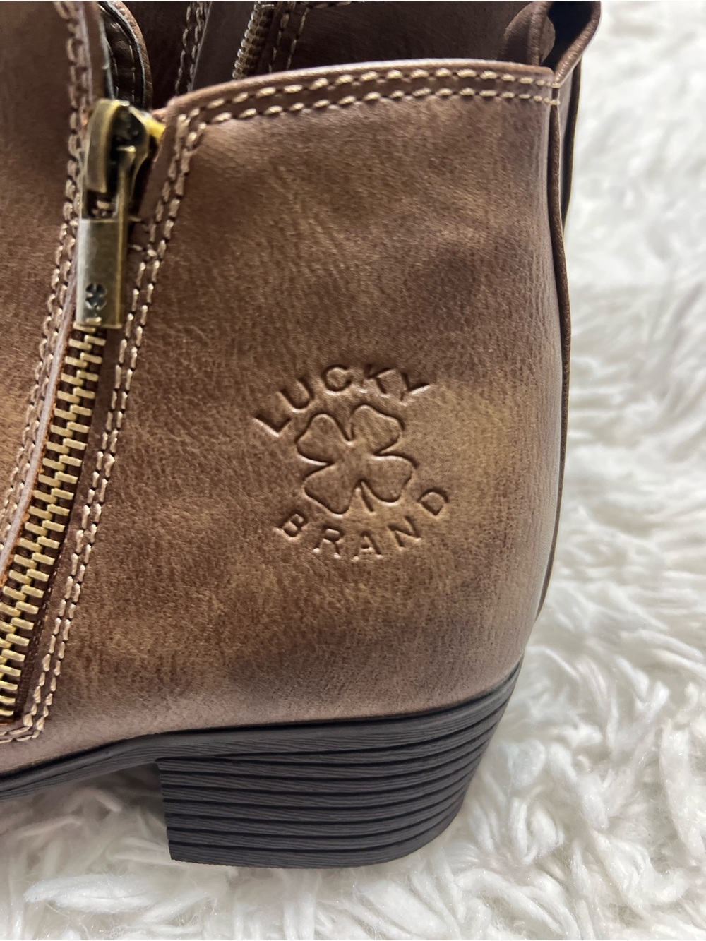 Lucky Brand Brown Leather Slip-On Bootie with Side Zip